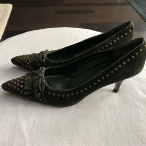 Town Shoes deep green suede studded pumps